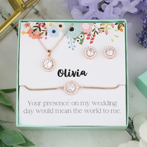 Bridesmaid Jewelry Set | Maid Of Honor Gift | Flower Girl Set | Flower Girl Proposal Gift Box | Cubic Zirconia Gift Set Bridesmaid Proposal
