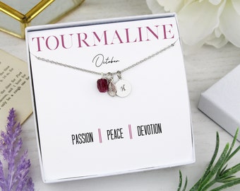 Tourmaline Necklace | October Birthstone | Birthday Gift | Best Friend Gift | Custom Raw Birthstone | Aquamarine Birthstone | Raw Tourmaline