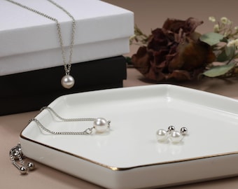 Sterling Silver Crystal Pearl Jewelry Set – Necklace, Bracelet & Stud Earrings