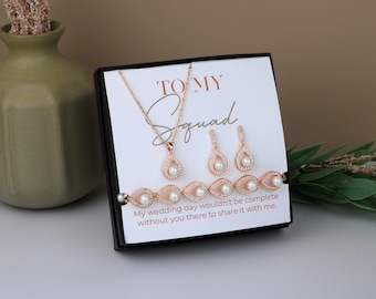 Set di gioielli da damigella d'onore con perle a goccia e zirconi cubici / Regalo per la festa di nozze