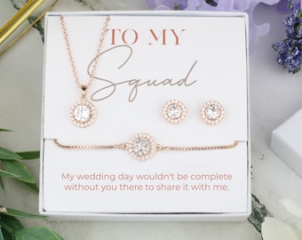 Round Bridesmaid Jewelry Set | To My Squad Gift | Bridal Jewelry | Matron Of Honor Gift | Wedding Party Gift Ideas Round Necklace Earrings