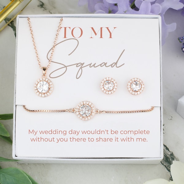 Round Bridesmaid Jewelry Set | To My Squad Gift | Bridal Jewelry | Matron Of Honor Gift | Wedding Party Gift Ideas Round Necklace Earrings
