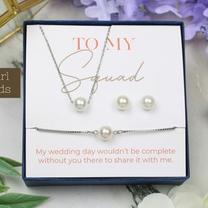 Pearl Studs Bridesmaid Jewelry Set | To My Squad Gift | Bridal Jewelry | Matron Of Honor Gift | Wedding Imitation Pearl Necklace Earrings