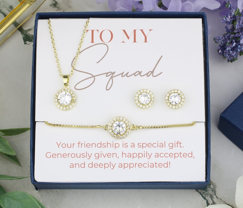 Bridesmaid Jewelry Set – 18K Gold/Silver/Rose Gold Plated Necklace, Earrings & Bracelet - View #9