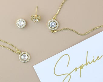 Personalized Bridesmaid Jewelry Set | Bridal Party Gift Box | Custom Foil Name Card | Necklace Earrings Bracelet