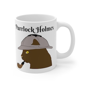 Sherlock Holmes Cat Detective Pun Coffee Mug, Holmes Cat Lover Cartoon, Sherlock Holmes gifts for mystery lovers, Punny gifts for cat moms
