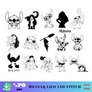 Moana con Lilo y Stitch Svg Bundle, Stitch Painting Svg Cut Files para Cricut, Moana Svg, Descarga digital, PNG