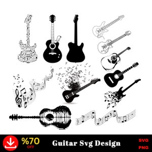 Guitar Svg Bundle, Acoustic Guitar with Forest Nature Svg, Creative Guitar Svg, Musical Note, Digital Download-PNG