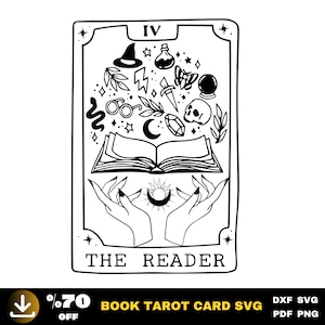 Buch Tarot Karte | Buchliebhaber SVG | Die Leser Tarot Karte SVG Schnittdateien | Digitaler Download| PNG | DXF | PDF-Datei