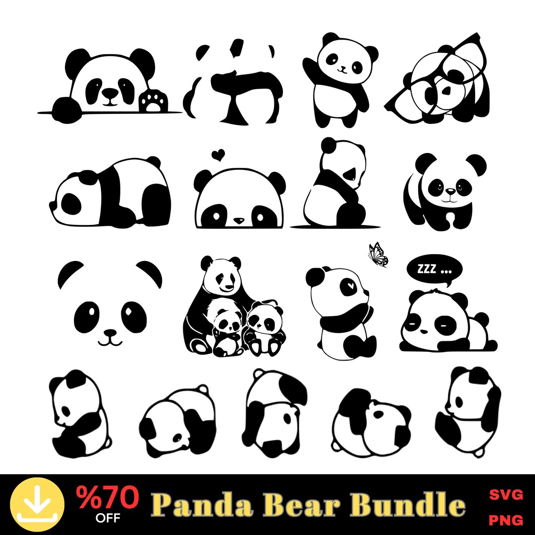 Panda Bear Svg Bundle, Baby Bear Svg Cut Files for Cricut, Digital ...