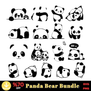 Pacchetto Svg Panda Bear, file di taglio Svg Baby Bear per Cricut, download digitale-PNG