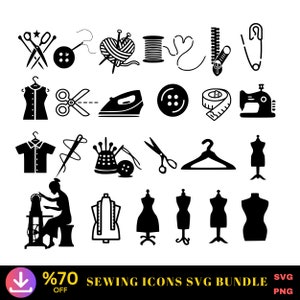 Schneiderin SVG, Nähsymbole SVG Bundle, Nähpaket schneidbares SVG, Nähmaschine SVG, digitaler Download, PNG