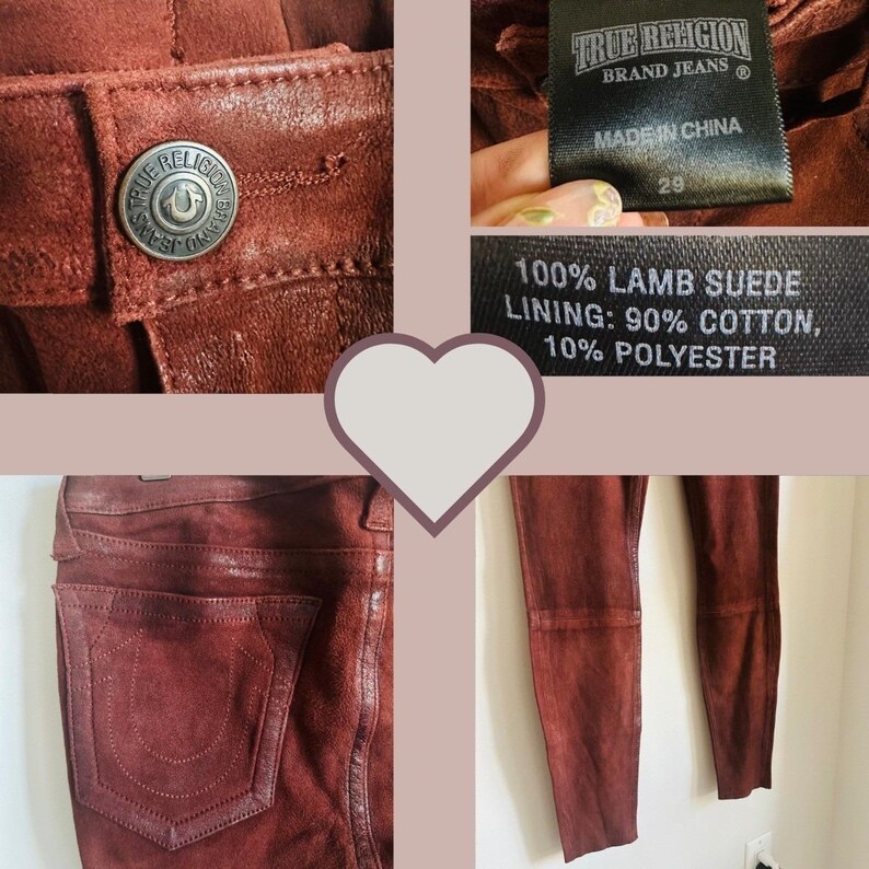True Religion Y2K Lamb Suede Skinny Pants Brown Size 29 Moto Western image 6