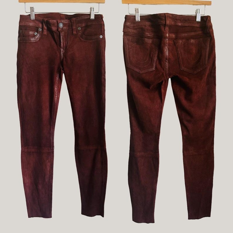 True Religion Y2K Lamb Suede Skinny Pants Brown Size 29 Moto Western image 3