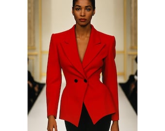 Vintage 1990s Christian Dior Jacket Red Crepe Tailored Made in USA