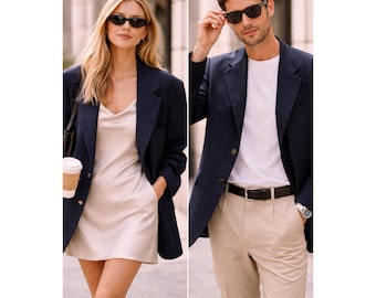 Trafalgar Square Vintage Mens Navy Blue 2 Button Blazer Sport Coat Size 42