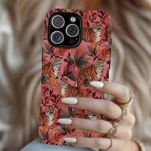 Pink Tiger Phone Case, Coral Jungle Animal Phone Case Cover | IPhone PRO Max Plus 16 15 14 13 | Pixel 9 8 7 6 | Galaxy S 25 24 23 22 Ultra