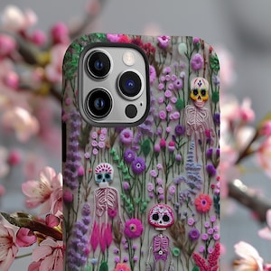 Funda rígida para teléfono con calaveras de azúcar del Día de los Muertos / iPhone PRO Max Plus 16 15 14 13 / Pixel 9 8 7 6 / Galaxy S 25 24 23 22