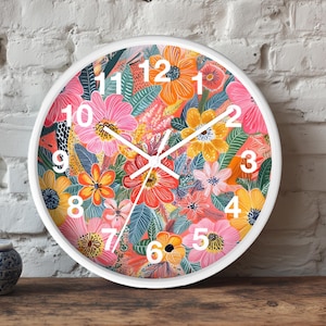 Blumen Wanduhr | Blumen Wanduhr | Wanduhr-Innendekor, botanische Uhr, Boho-Dekor, dekorative Uhr, Wohnzimmer-Akzent