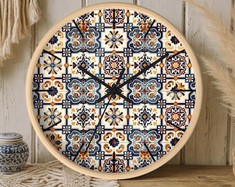 Orologio da parete Boho Chic - Orologio decorativo vintage, orologio da parete con piastrelle, orologio con piastrelle, arredamento per la casa, regalo per lei, arte murale moderna, accento per il soggiorno