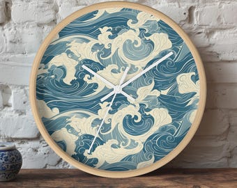 Ocean Waves Wall Clock - Coastal Home Decor, Gift for Ocean Lovers, Nautical Wall Art, Beach House Accessories, Beach House Wall Ocean Decor