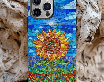 Glasmalerei Sonnenblume Mosaik Glasmalerei Tough Phone Case Cover | IPhone PRO Max Plus 16 15 14 13 | Pixel 9 8 7 6 | Galaxy S 25 24 23 22