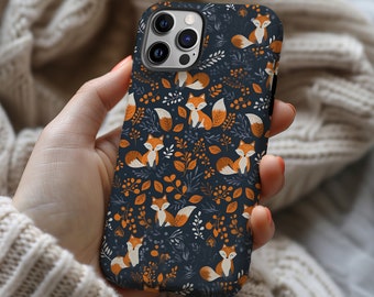 Funda resistente para teléfono con diseño de zorro naranja y hojas para iPhone PRO Max Plus 16 15 14 13 / Pixel 9 8 7 6 / Galaxy S 25 24 23 22 Ultra