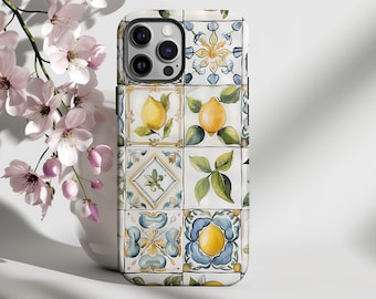 European Italian Sorrento Lemon Mosaic Tile Tough Case Cover | IPhone PRO Max Plus 16 15 14 13 | Pixel 9 8 7 6 | Galaxy S 25 24 23 22 Ultra