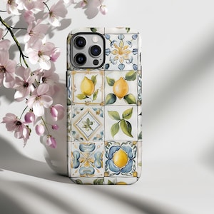 Custodia rigida europea italiana Sorrento Lemon Mosaic Tile / iPhone PRO Max Plus 16 15 14 13 / Pixel 9 8 7 6 / Galaxy S 25 24 23 22 Ultra