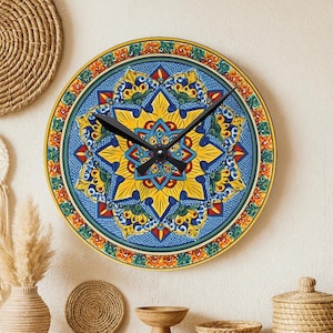 Colorful Mexican Mandala Acrylic Wall Clock - Boho Home Decor, Unique Gift for Her, Home Decor, Wall Decor, Housewarming, Living Room Accent