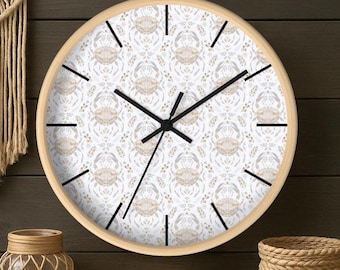 Coastal Crab Patterned Wall Clock - Home Decor, Gift for Housewarming, Stylish Timepiece, Sea Life Wall Clock, Wall Clock for Beach House