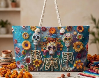 Dia de los Muertos Sugar Skulls Weekendväska | 24x13 canvas reseväska