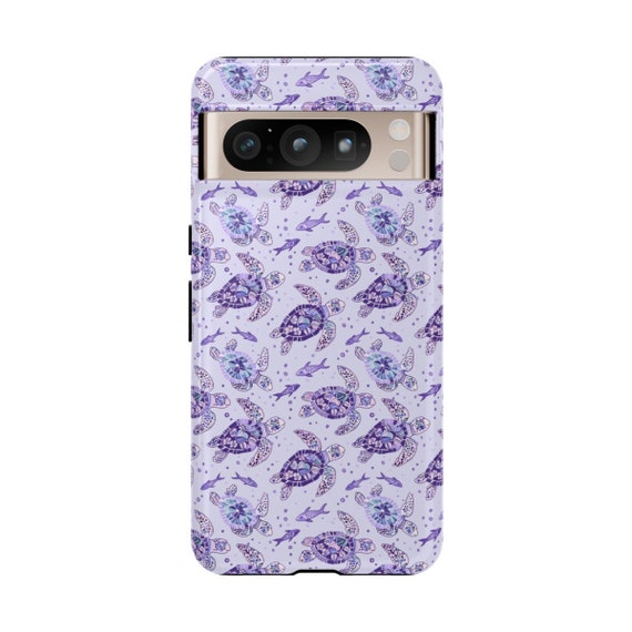 Purple Coastal Nautical Swimming Turtles Tough Phone Case Cover