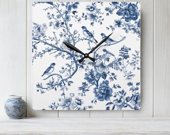 Floral Bluebirds Wall Clock | Brids Wall Clock, Vintage Style Home Decor, Timeless Gift, Nature Lovers, Floral Home decor, China Style Clock