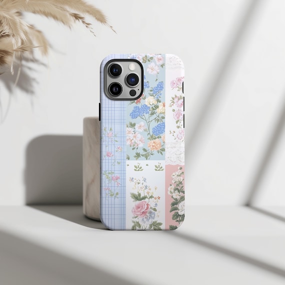 Coquette Quilt Floral Patchwork Pastel Flower Tough Phone Case | IPhone PRO Max Plus 16 15 14 13 | Pixel 9 8 7 6 Galaxy S 25 24 23 22 Ultra