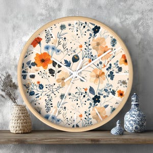 Floral Elegance Wall Clock | Floral Home Decor, Floral Wall Art, Floral Art Gift for Her, Kitchen Home Decor Clock, Boho Style, Spring Decor