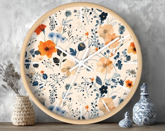 Florale Eleganz Wanduhr | Floral Home Decor, Floral Wandkunst, Floral Art Geschenk für Sie, Küchen Home Decor Uhr, Boho Stil, Frühling Dekor