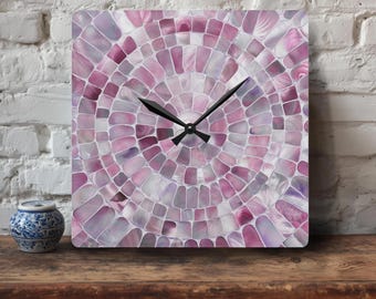 Mosaic Tile Mother of Pearl Print Acrylic Wall Clock, Coastal Home Decor, Coastal Decor, Kitchen Wall Art, Nautical Decor, Marine Decor
