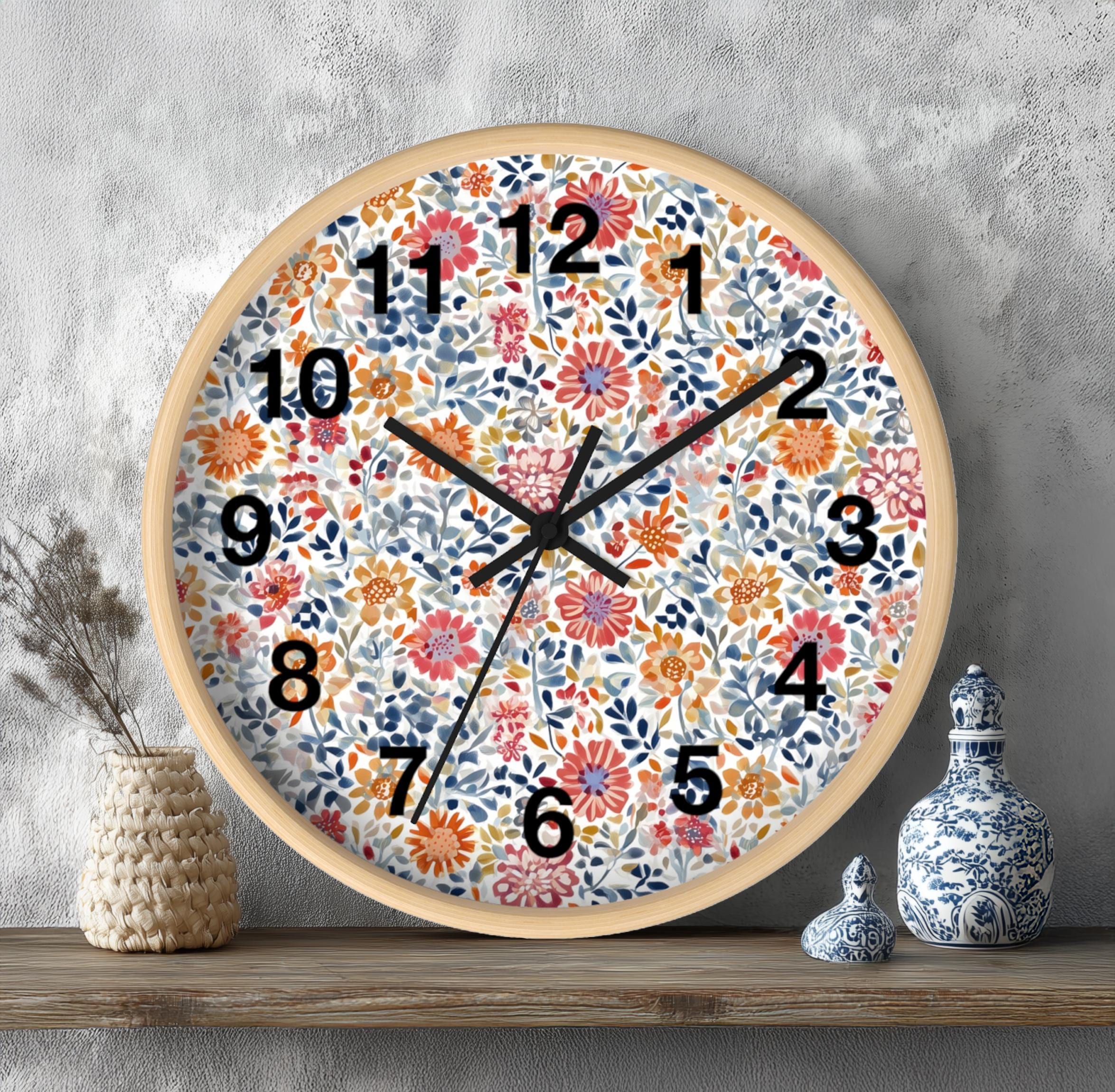 花柄のアナログ壁時計 カラフルな花柄の10インチ壁掛け時計 - どんな空間も明るくします