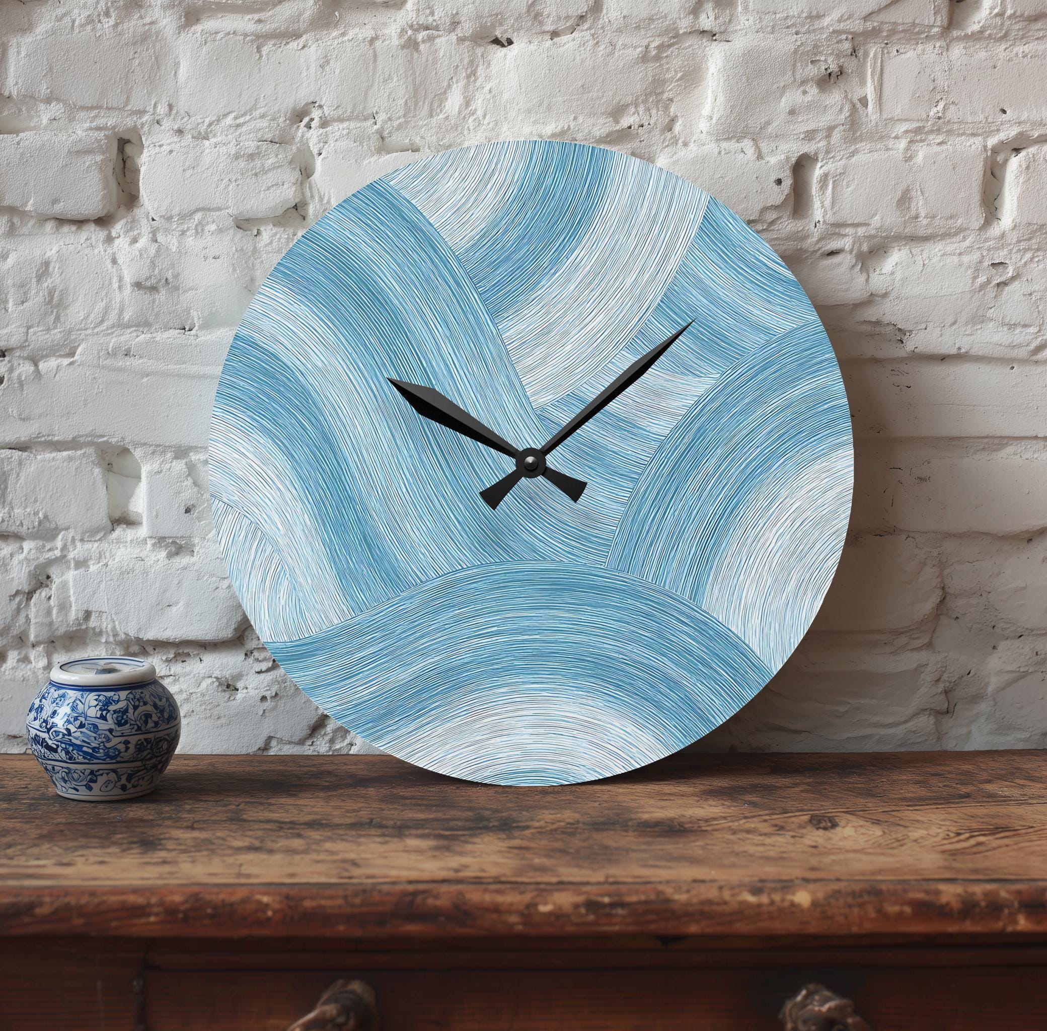 Circular Wave Coastal Art Acrylic Wall Clock | Abstract-art Beach Home ...
