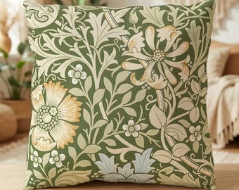 William Morris Floral Vine Outdoor Pillow | Green, Botanical , Throw Pillow, Porch Cushion, Decorative Pillow