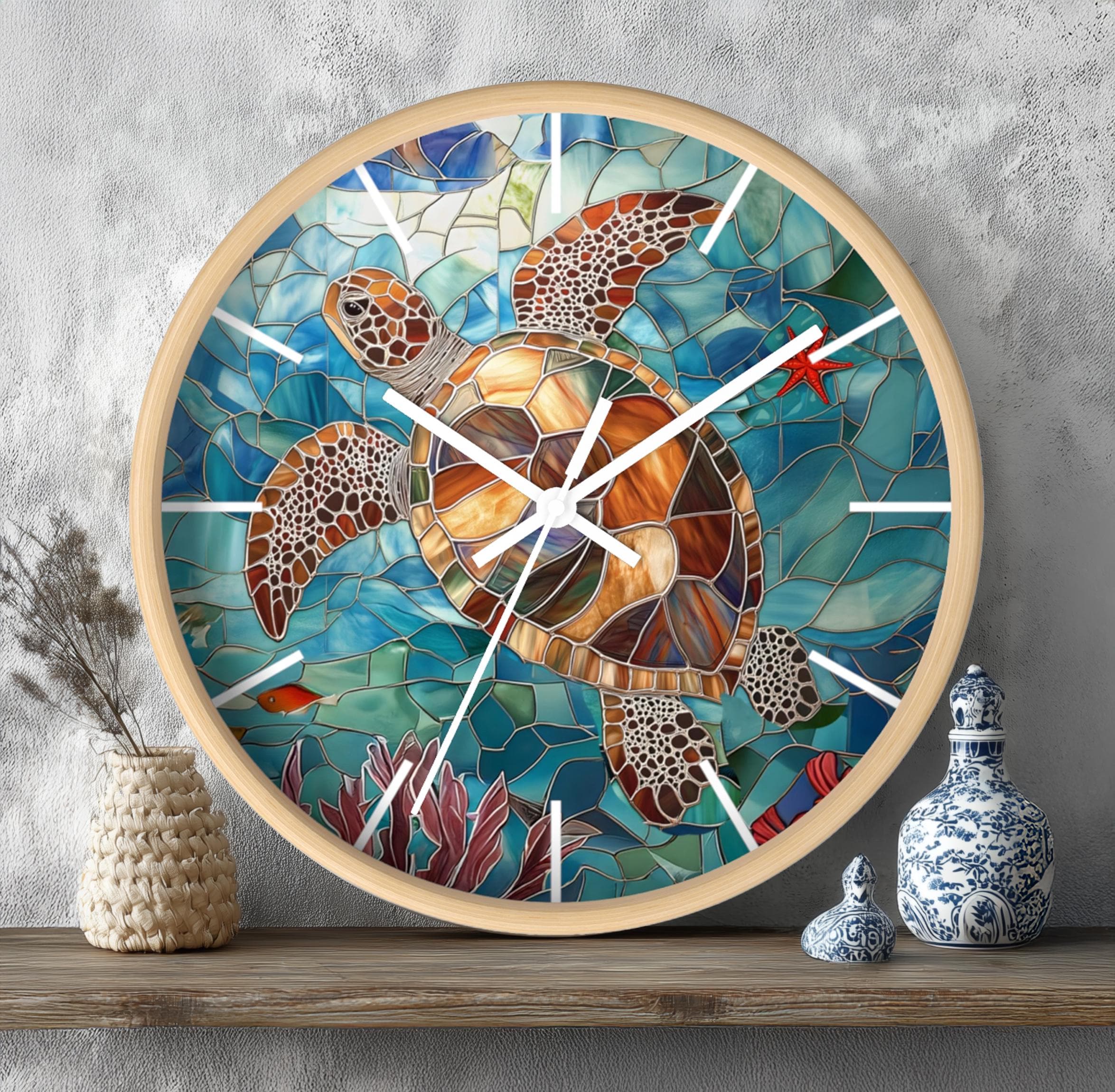 タートルモザイク壁掛け時計、海好きの方への航海装飾、ビーチハウスの