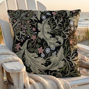 William Morris-stil botaniska mönster utomhuskuddar | Blommig vinranka trädgård, uteplatsprydnadskudde