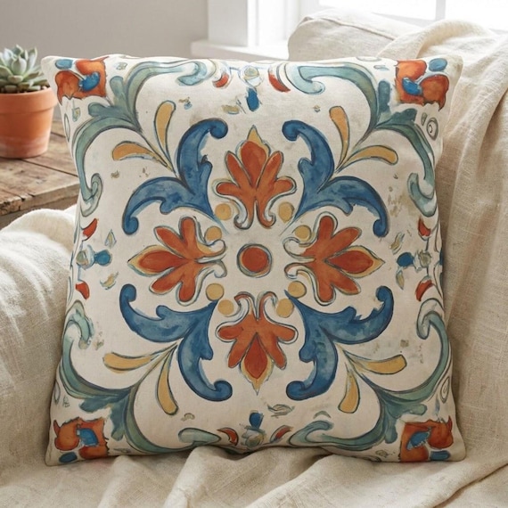 Blumenmuster Kissen | Mediterrane Boho Deko
