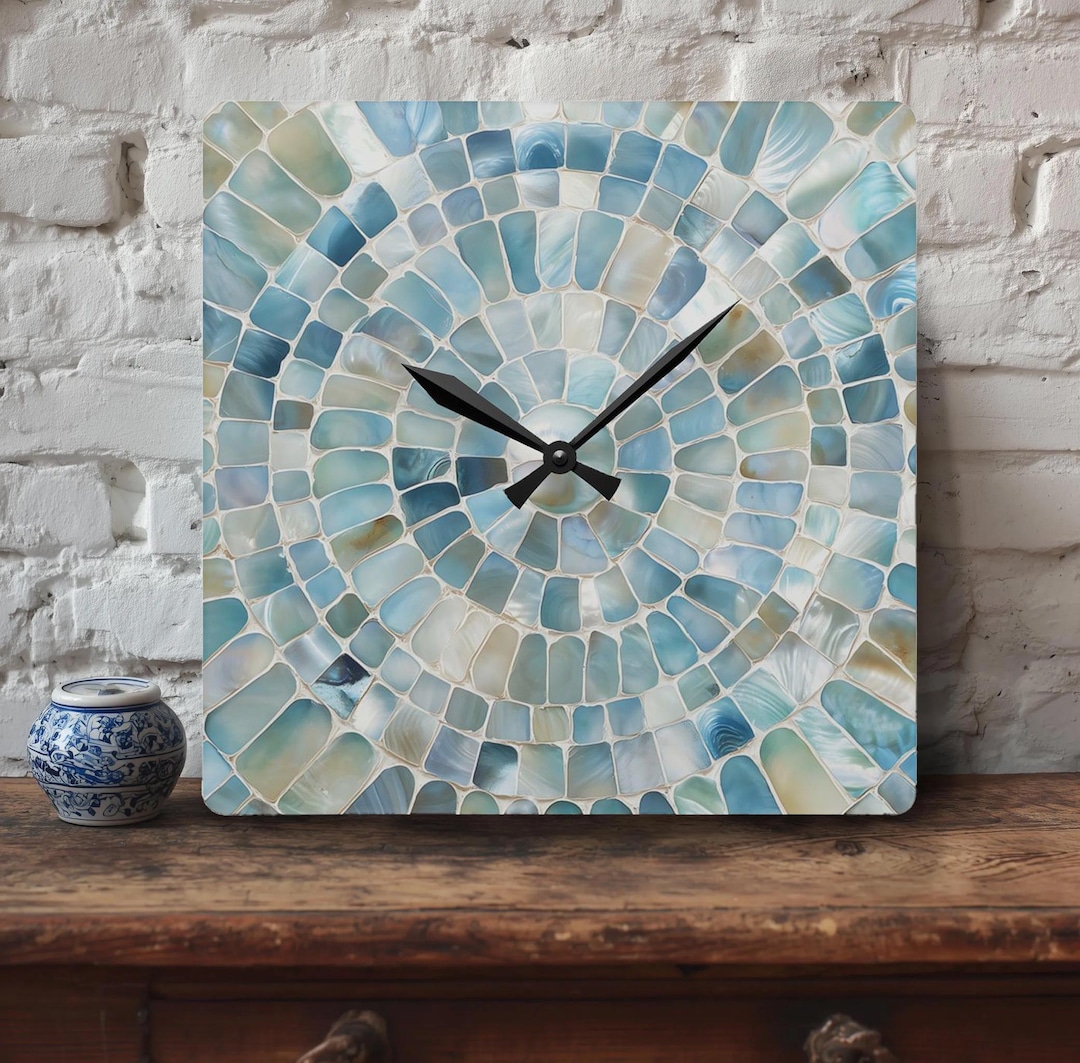 Tile Clock Mosaic Tile Mother of Pearl Print Wall Clock - Round / Square Elegant ...