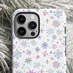 Etui pour portable hiver Noël flocon de neige effet irisé IPhone PRO Max Plus 17 16 15 14 | 9 8 7 6 pixels | Galaxy S 25 24 23 22 Ultra