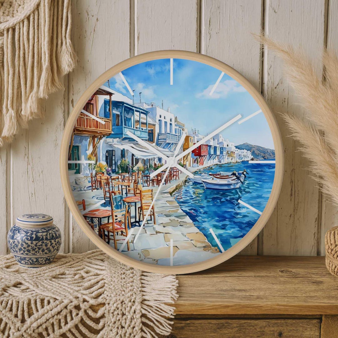 Mykonos Greece Wall Clock, Coastal Wall Clock, Nautical Home Decor ...