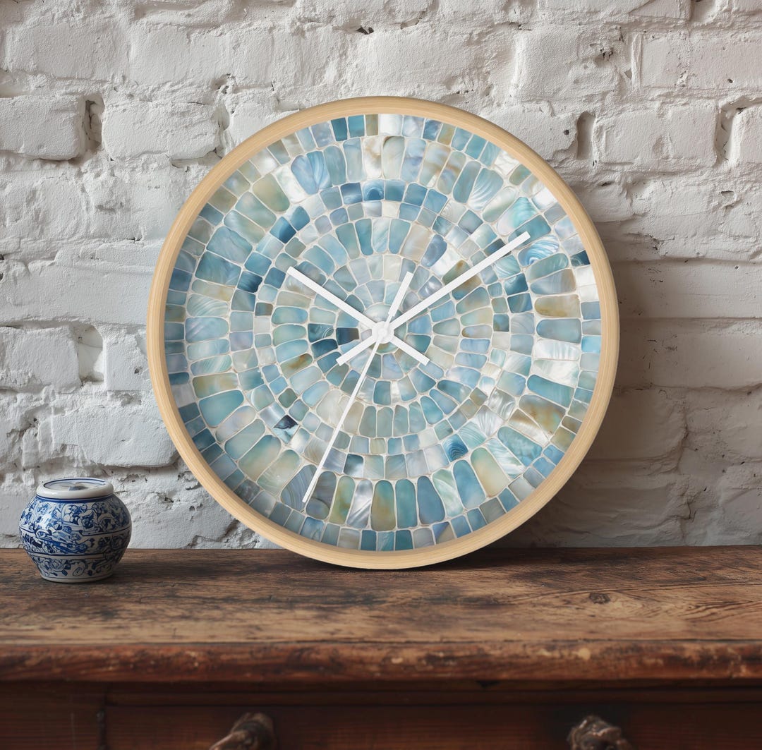 Tile Clock Mosaic Tile Mother of Pearl Print Wall Clock - Elegant Home Decor ...