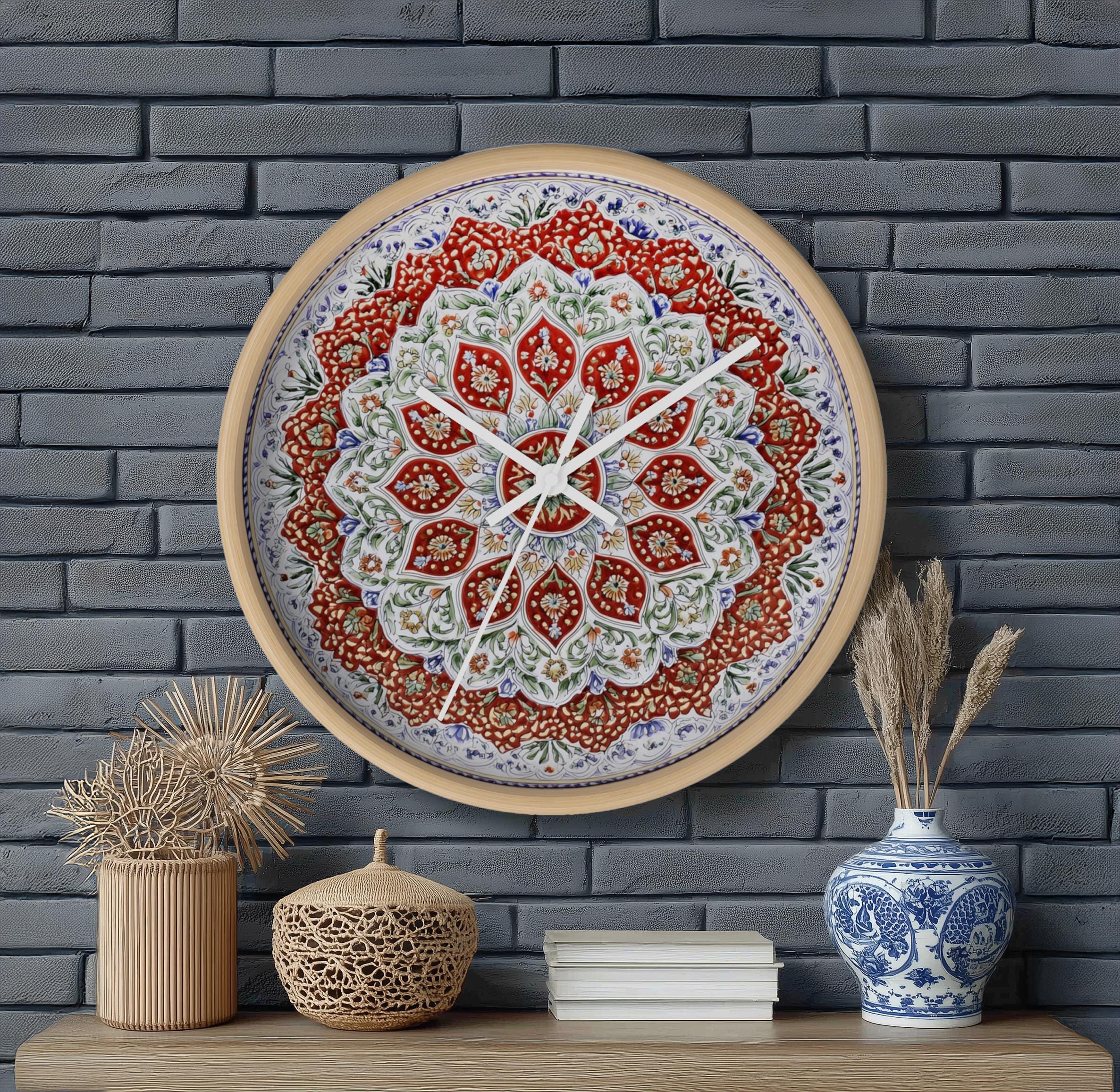 カラフルな花柄の壁掛け時計、ご自宅用のアート装飾、新築祝いのギフト