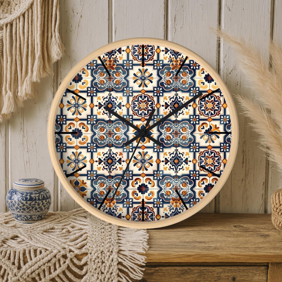 Tile Clock Boho Chic Wall Clock - Vintage Decorative Clock, Tile Wall Clock, Tile ...